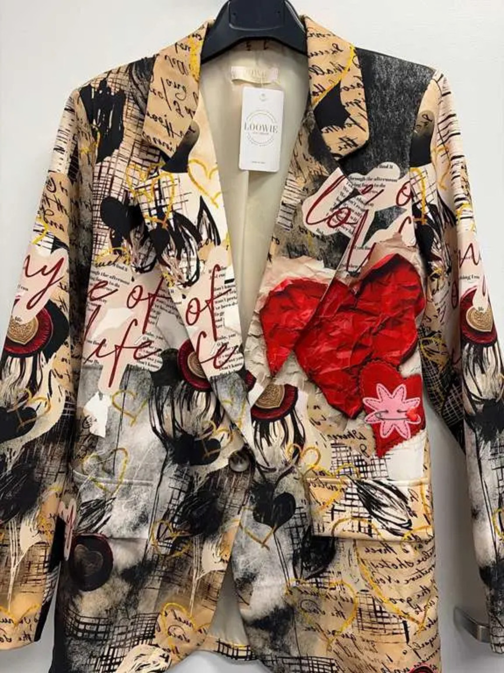L919 Loowie Italian Red Heart Printed Blazer One Size